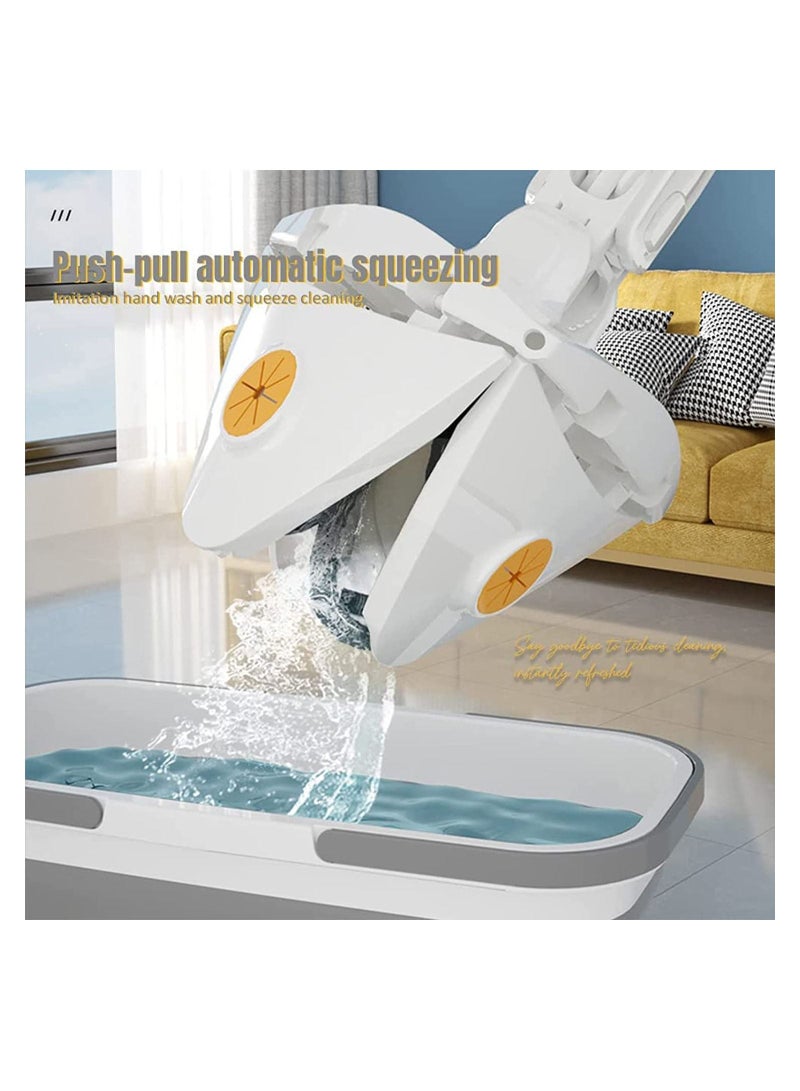 Meetion ممسحة تنظيف مثلثة قابلة للتعديل مع وظيفة الضغط التلقائي للمياه، ممسحة ذات مقبض طويل تدور 360 درجة للجدار والسقف والنوافذ، مع رأسي ممسحة قابلين لإعادة الاستخدام (أبيض) - Image 5