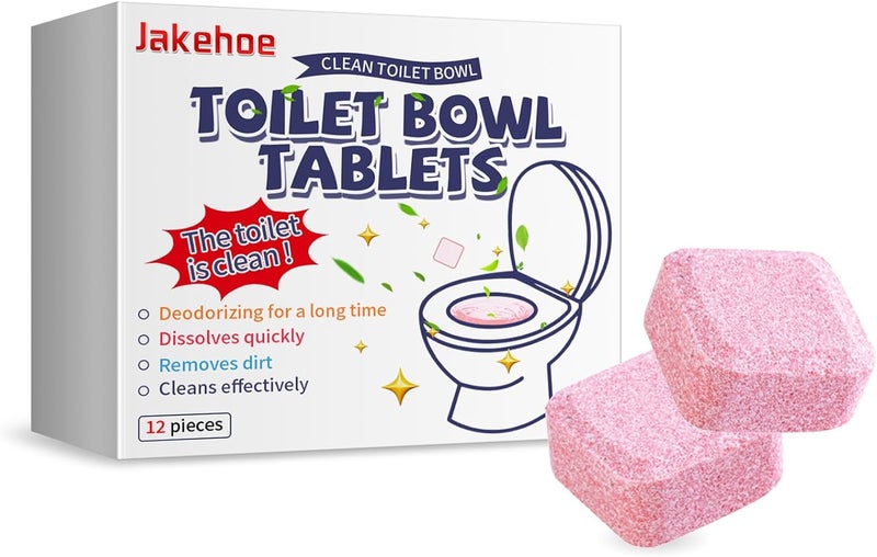 YOOJ® 12 Pcs Toilet Bowl Cleaner Tablets, Pink Automatic Toilet Chlorine Tablets for Deodorizing, Descaling, Against Tough Stains, Long-Lasting Toilets Tank Cleaner - Image 1