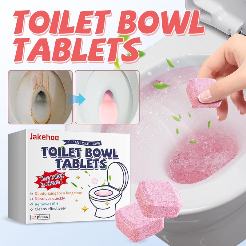 YOOJ® 12 Pcs Toilet Bowl Cleaner Tablets, Pink Automatic Toilet Chlorine Tablets for Deodorizing, Descaling, Against Tough Stains, Long-Lasting Toilets Tank Cleaner - Image 2