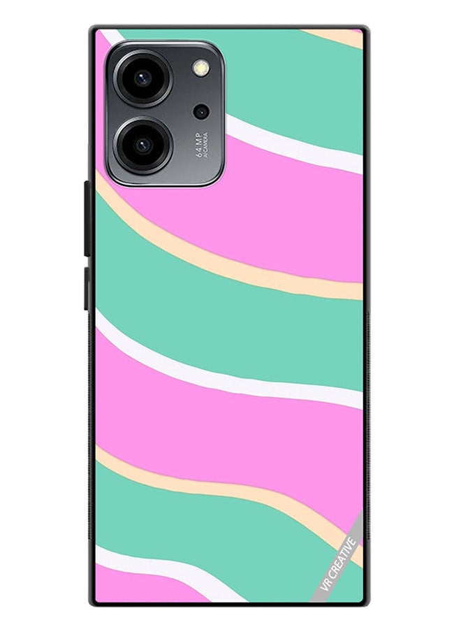 Protective Case Cover For Honor 80 SE Diagonal Groovy Liquid Swirl Stripe Pattern In Green, Purple, And Pink Color Design Multicolour