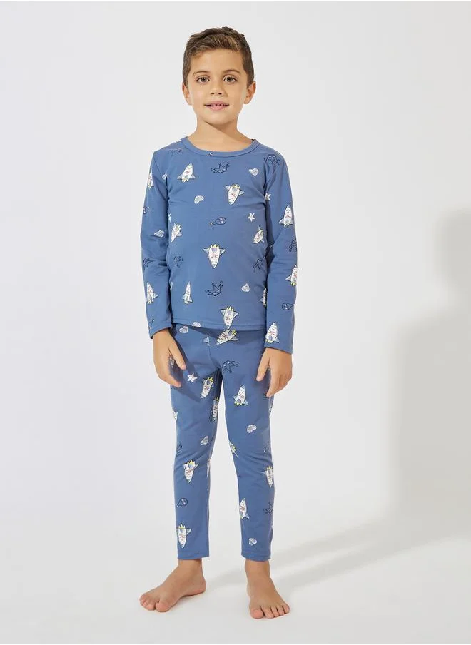 Styli Cartoon Printed Cotton T-Shirt & Pyjama Set