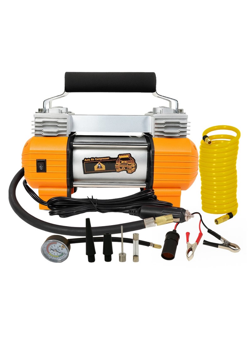 سفاري ضاغط هواء سفاري ثنائي الأسطوانات 12 فولت 150 رطل لكل بوصة مربعة مع مصباح LED، حقيبة تخزين، 4 محولات، أنبوب هواء للسيارة والسيارات الرياضية متعددة الاستخدامات والدراجات النارية - أسطوانة مزدوجة، تدفق هواء عالي، محمول، تيار مستمر 12-13.5 فولت - Image 1