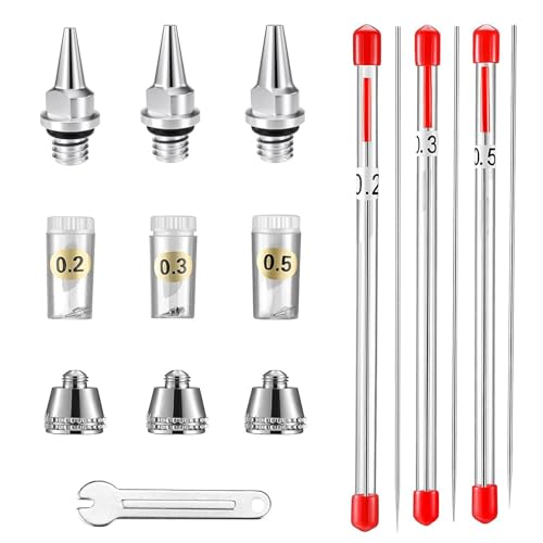 HUBEST 10 pcs Replacement Parts Kit with 0.2/0.3/0.5 mm Airbrush Nozzle ,Airbrush Needle,Airbrush Nozzle Cap,Airbrush Tips Mini Wrench for Airbrush Spray Gun Accessories - Image 1