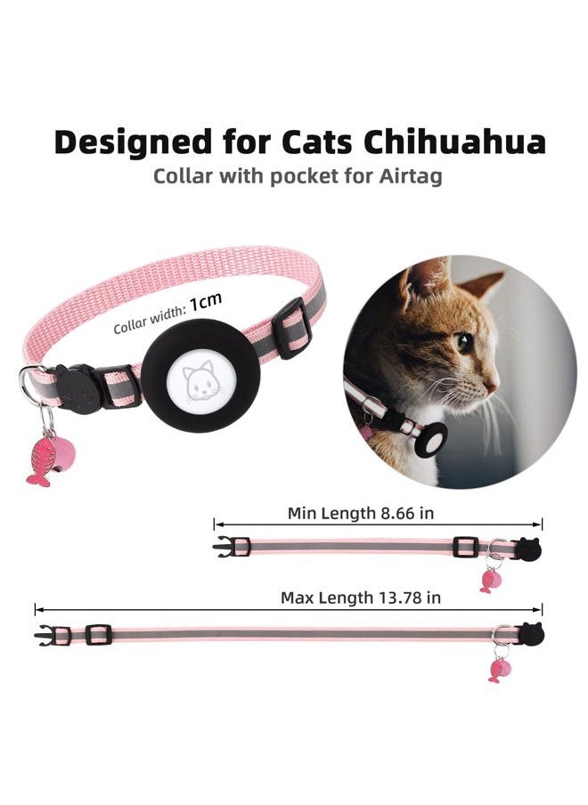 SimpleThings - Airtag Cat Collar, Air tag Cat Collar with Bell and Safety Buckle in 3/8" Width, Reflective Collar with Waterproof Airtag Holder Compatible with Apple Airtag for Cat Dog Kitten Puppy (Pink) - Image 1