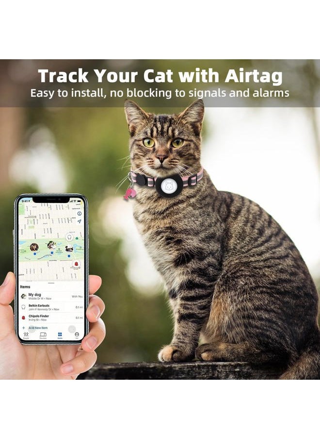 SimpleThings - Airtag Cat Collar, Air tag Cat Collar with Bell and Safety Buckle in 3/8" Width, Reflective Collar with Waterproof Airtag Holder Compatible with Apple Airtag for Cat Dog Kitten Puppy (Pink) - Image 1