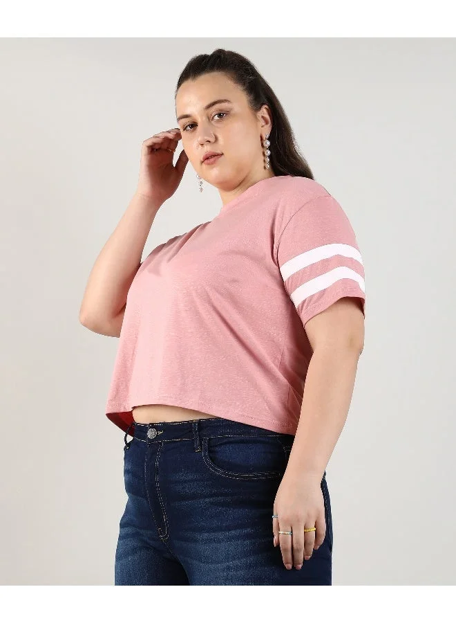 Instafab Plus Women's Light Pink Solid Boxy Top