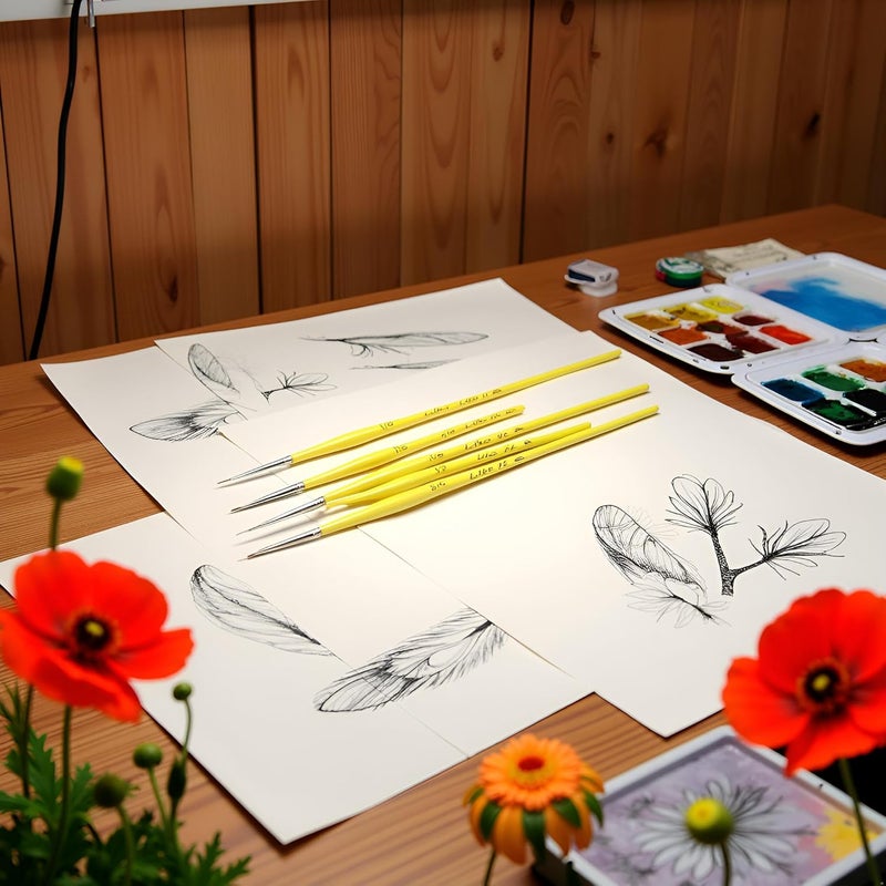 Like-It مجموعة فرش رسم مصغرة احترافية من سلسلة شورت لاينر المميزة/ 4 قطع بحجم 4/0، 5/0، 6/0 و 7/0 (أخضر باروت شورت لاينر) تشمل حامل الفرش) - Image 5