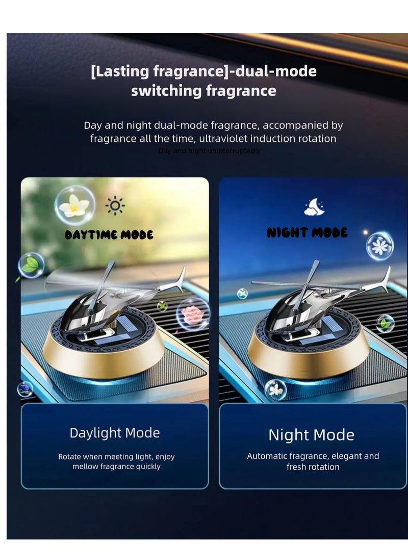 Car Air Fresher, Diffuser Car Air Freshener, Solar Energy Rotating Helicopter, Car Interior Decoration Accessories（Gold） - Image 4