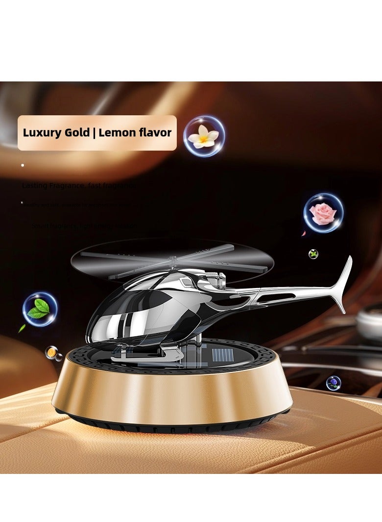 Car Air Fresher, Diffuser Car Air Freshener, Solar Energy Rotating Helicopter, Car Interior Decoration Accessories（Gold） - Image 1