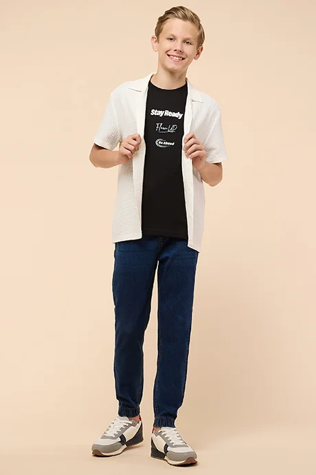 R&B Printed T-Shirt with Crew Neck and Short Sleeves
