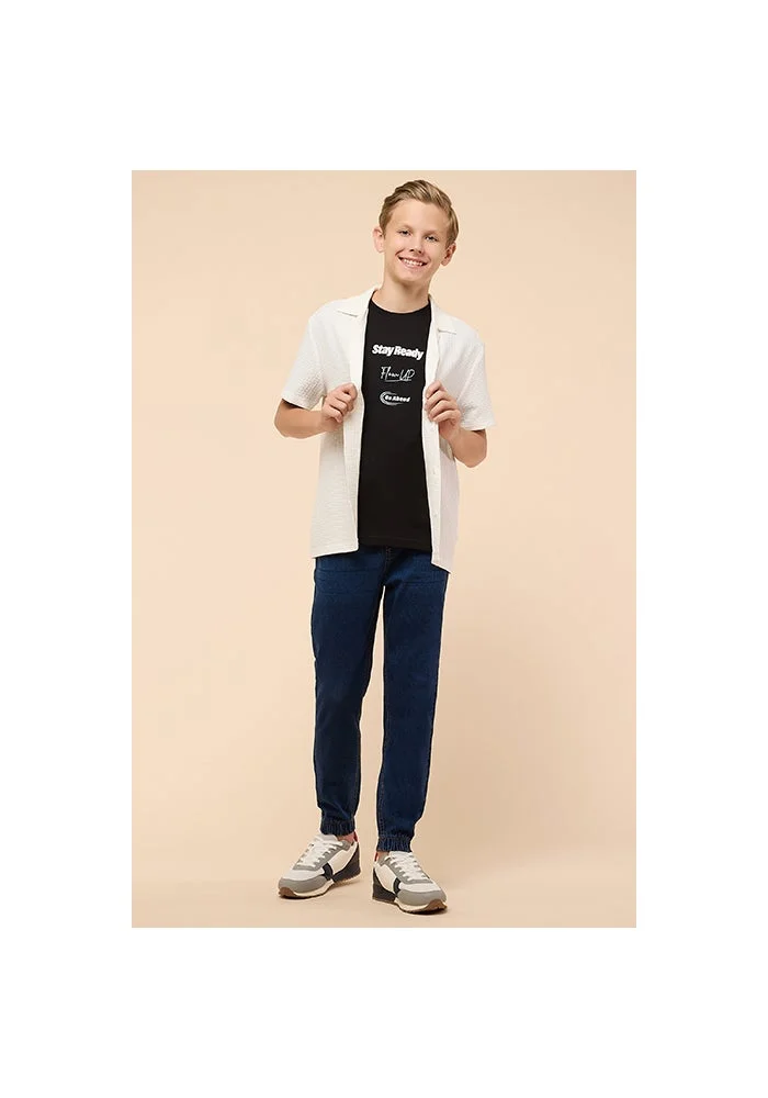 أر أند بي Printed T-Shirt with Crew Neck and Short Sleeves