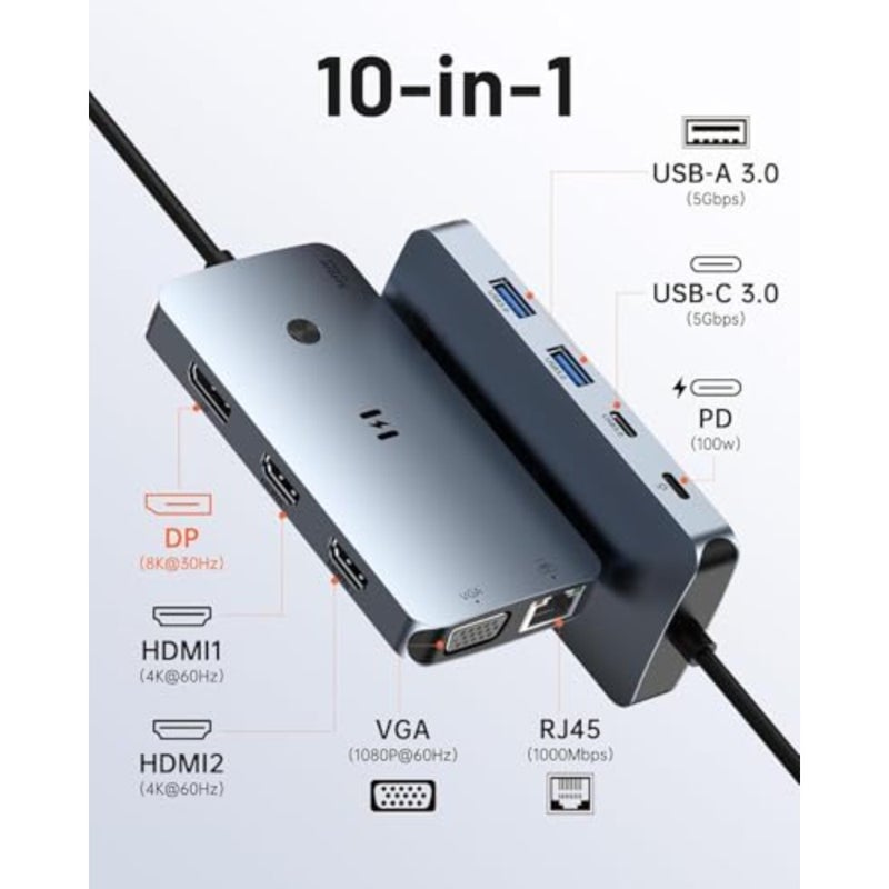 USB C Docking Station Dual Monitor Adapter, Selore Laptop Docking Station 3 Monitors Quad Display with 2 HDMI, DP, VGA, Ethernet, 3 USB AandC 3.0, 100W PD, USB C Hub Dongle for DELL, HP and More - Image 2