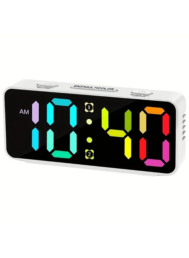 White Digital Alarm Clock with 15 Color Display Modes Dual Alarms Adjustable Brightness - Image 4