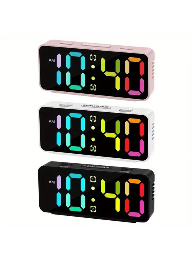 White Digital Alarm Clock with 15 Color Display Modes Dual Alarms Adjustable Brightness - Image 1