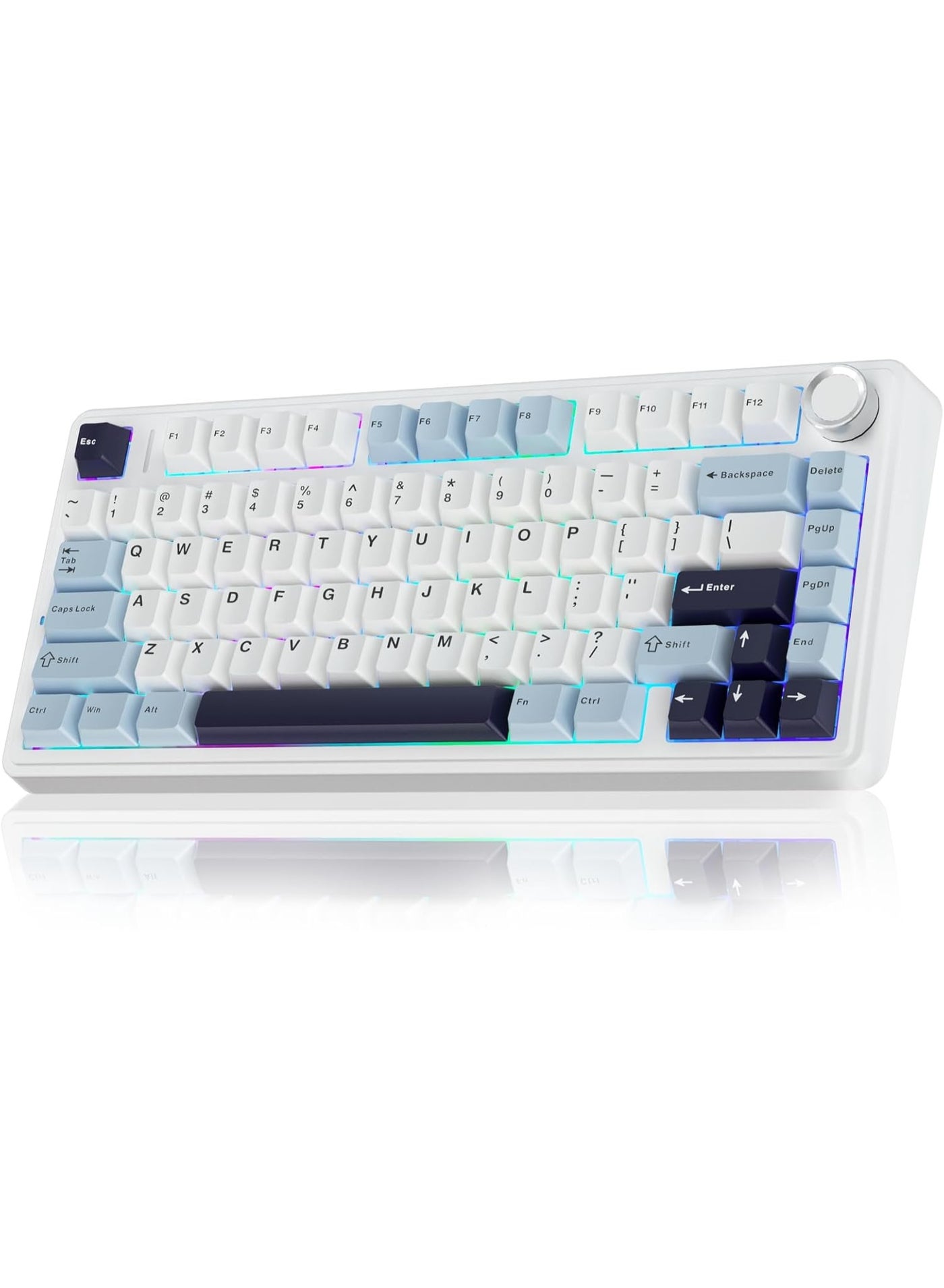 AULA F75 Teclado mecánico inalámbrico 75%, Teclado intercambiable en caliente cremoso, Interruptores Reaper pre-lubricados, 2.4GHz/Type-C/BT5.0, Teclados para juegos retroiluminados RGB (Blanco y Azul