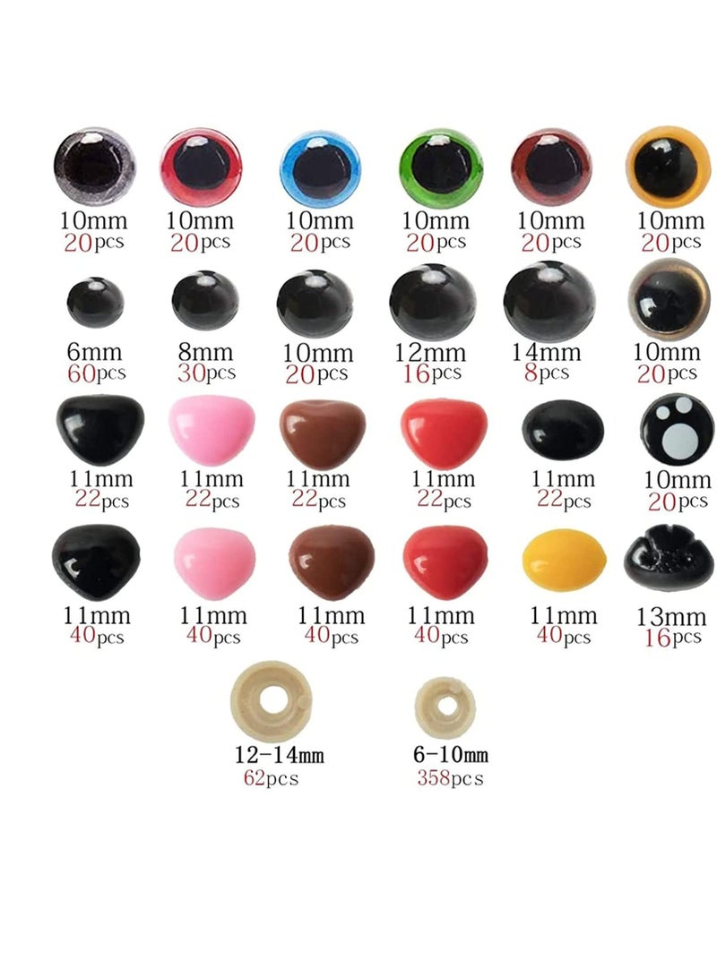 Plastic Safety Eyes and Noses with Washers 1040 Pcs, Craft Doll Teddy Bear Nose for Doll, Puppet, Bear, Crafts, Crochet Toy Stuffed Animals Assorted Sizes - Image 2