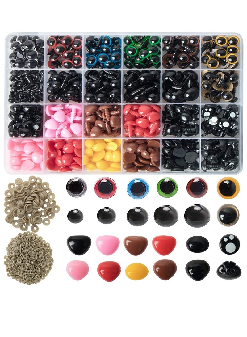 Plastic Safety Eyes and Noses with Washers 1040 Pcs, Craft Doll Teddy Bear Nose for Doll, Puppet, Bear, Crafts, Crochet Toy Stuffed Animals Assorted Sizes - Image 1