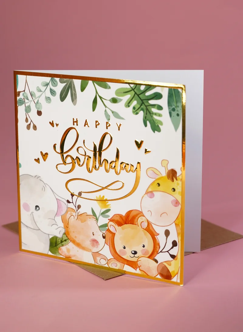 Share the Love Happy Birthday Animals Foil Greeting Card – Cute & Colorful Animal-Themed Birthday Card with Shiny Foil Design, Perfect for Kids, Friends & Family Celebrations