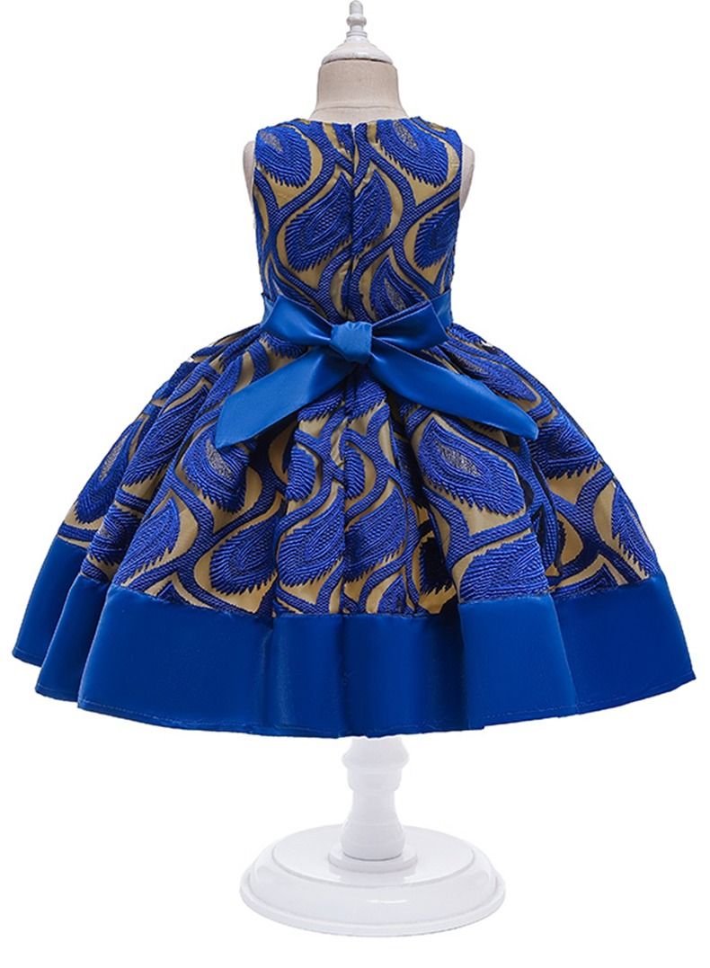 Loquat Ins new foreign trade girls dress children dress skirt princess skirt flower jacquard fabric sleeveless skirt BLUE  - Image 2