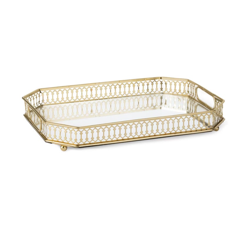TEITEAI Bar Cart Tray, Decorative Mirrored Tray with Handles, Large Capacity Organizer, Gold - Image 1