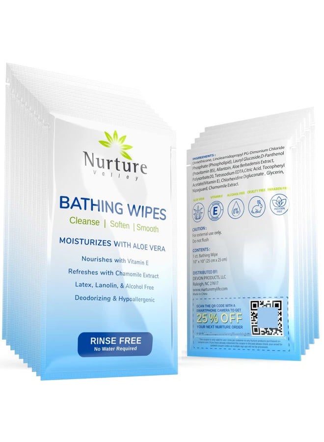 Nurture Valley Nurture Rinse Free Bathing Wipes for Adults w/Aloe Individually Wrapped | Waterless Cleansing for Sensitive Skin | Disposable Adult Body Bath Wet Wipe | for Disabled Bedridden Elderly Home Care 40 Ct - Image 1