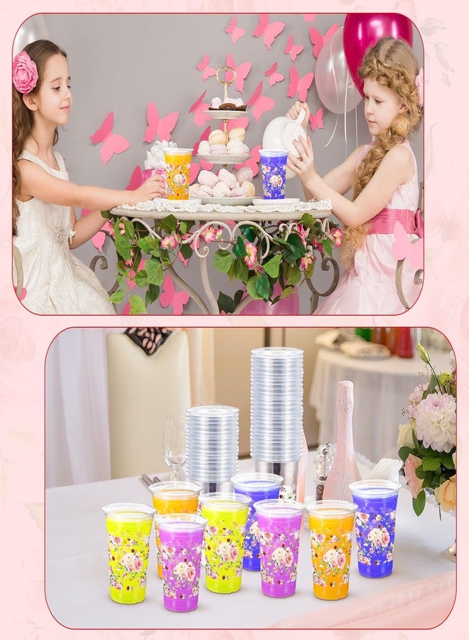Jinei 60 Pcs Floral Plastic Cups 16 oz Spring Wedding Flower Cups Bulk Disposable Wildflower Drinking Favors for Wedding Baby Shower Birthday Floral Tea Party Supplies - Image 5