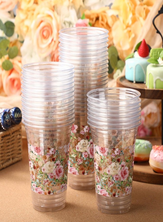Jinei 60 Pcs Floral Plastic Cups 16 oz Spring Wedding Flower Cups Bulk Disposable Wildflower Drinking Favors for Wedding Baby Shower Birthday Floral Tea Party Supplies - Image 3