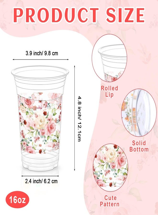 Jinei 60 Pcs Floral Plastic Cups 16 oz Spring Wedding Flower Cups Bulk Disposable Wildflower Drinking Favors for Wedding Baby Shower Birthday Floral Tea Party Supplies - Image 2