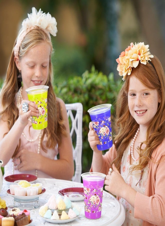 Jinei 60 Pcs Floral Plastic Cups 16 oz Spring Wedding Flower Cups Bulk Disposable Wildflower Drinking Favors for Wedding Baby Shower Birthday Floral Tea Party Supplies - Image 4