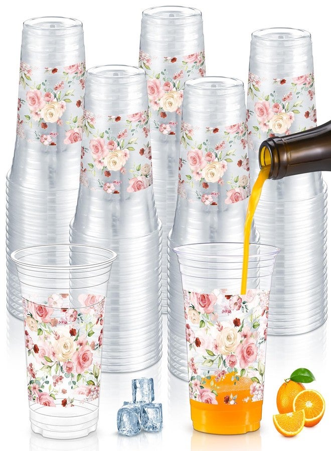 Jinei 60 Pcs Floral Plastic Cups 16 oz Spring Wedding Flower Cups Bulk Disposable Wildflower Drinking Favors for Wedding Baby Shower Birthday Floral Tea Party Supplies - Image 1