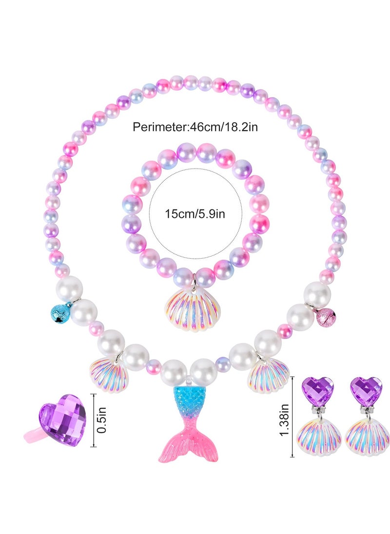 Mr. Penda 3 Sets Mermaid Jewelry Set for Girls, Princess Accessories for Dress-up, Birthday Party and Costume PlayMermaid Necklace, Bracelet, Ring , Earrings for Girls Age 3+  - Image 2