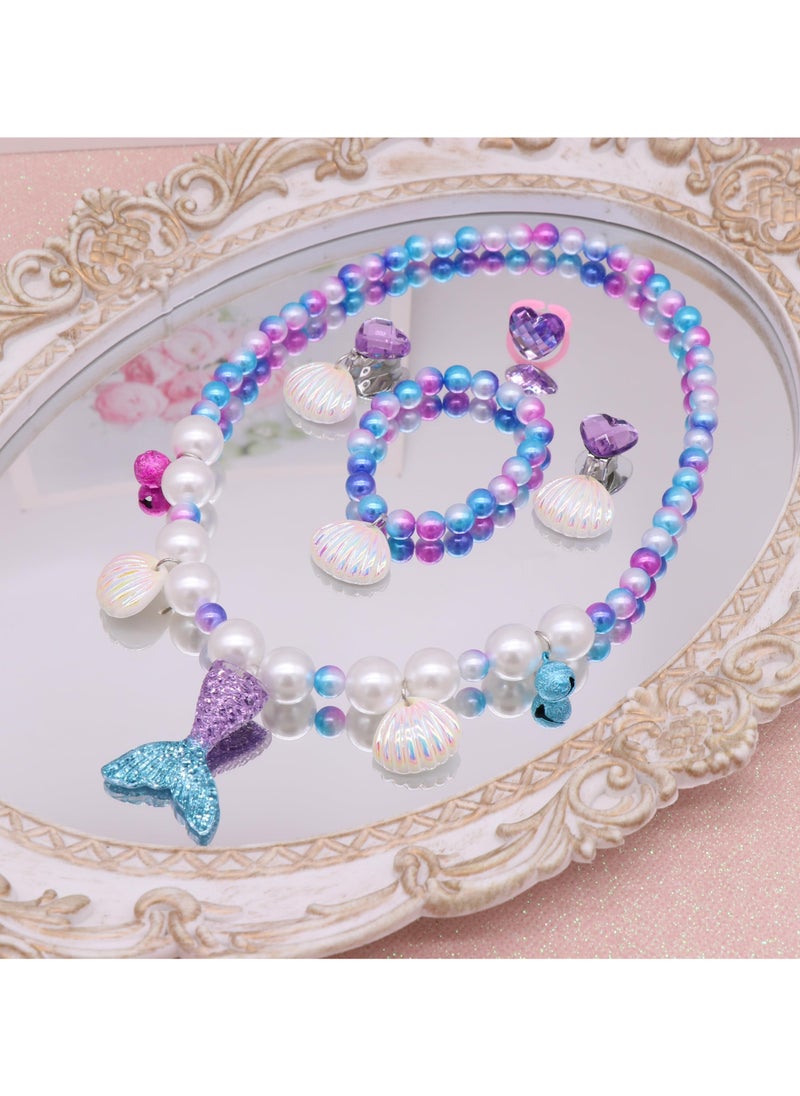 Mr. Penda 3 Sets Mermaid Jewelry Set for Girls, Princess Accessories for Dress-up, Birthday Party and Costume PlayMermaid Necklace, Bracelet, Ring , Earrings for Girls Age 3+  - Image 3