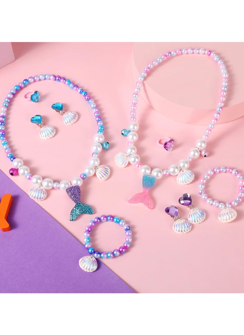 Mr. Penda 3 Sets Mermaid Jewelry Set for Girls, Princess Accessories for Dress-up, Birthday Party and Costume PlayMermaid Necklace, Bracelet, Ring , Earrings for Girls Age 3+  - Image 4