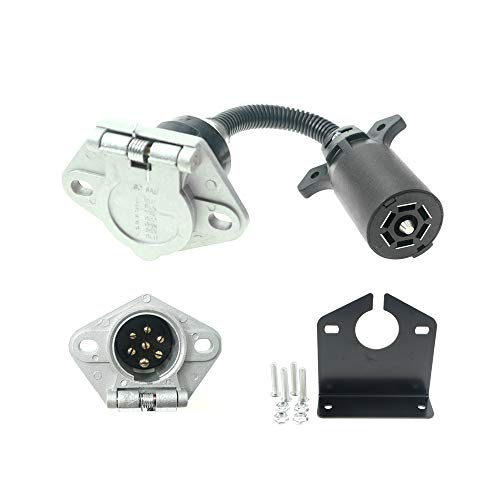 ANTO 7 RV Blade to 7 Pole Round RV Trailer Plug Wire Harness Electrical Quick Converter Adapter with Connector Socket Mounting Bracket - Image 1