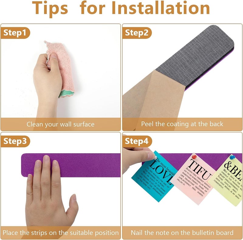 RANUR Self Adhesive Felt Bulletin Bar Strip, Reminder Board with 35pcs Drawing Pins, Lightweight to Do List Board for Wall Soft Board for Study Room, Photos, Schedules, Size 33 X 5 X 1.3 cms (Purple) - Image 5
