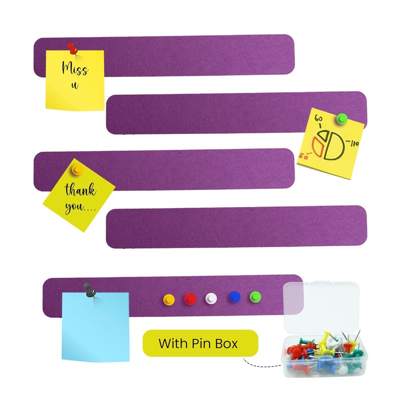 RANUR Self Adhesive Felt Bulletin Bar Strip, Reminder Board with 35pcs Drawing Pins, Lightweight to Do List Board for Wall Soft Board for Study Room, Photos, Schedules, Size 33 X 5 X 1.3 cms (Purple) - Image 1