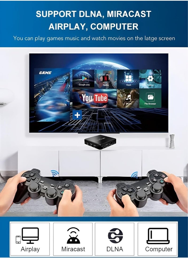 AJ - Houmt M8 Pro Mini Android Game Dual OS TV Box with Android 12, 14 Simulators, 64GB, 4K HDMI, Retro Classic Games, 2.4G Wireless Retro Game Console and TV Box - Built-in 10,000+ Games, 2 Controllers - Image 1