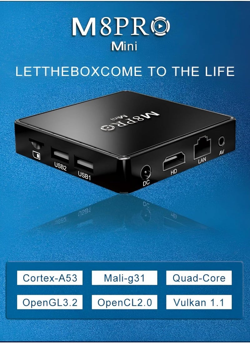 AJ - Houmt M8 Pro Mini Android Game Dual OS TV Box with Android 12, 14 Simulators, 64GB, 4K HDMI, Retro Classic Games, 2.4G Wireless Retro Game Console and TV Box - Built-in 10,000+ Games, 2 Controllers - Image 1