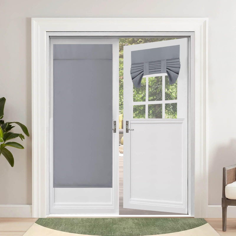 OutdoorLines Blackout French Door Curtains, Privacy Thermal Insulated Tie up Glass Shades, Easy to Install Tricia Window Drapes, Front Door Curtain, W26 x L68 inch, Grey, 1 Panel - Image 1
