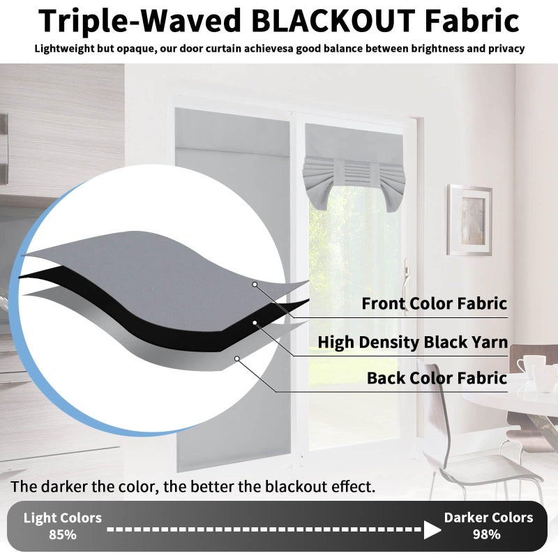 OutdoorLines Blackout French Door Curtains, Privacy Thermal Insulated Tie up Glass Shades, Easy to Install Tricia Window Drapes, Front Door Curtain, W26 x L68 inch, Grey, 1 Panel - Image 3