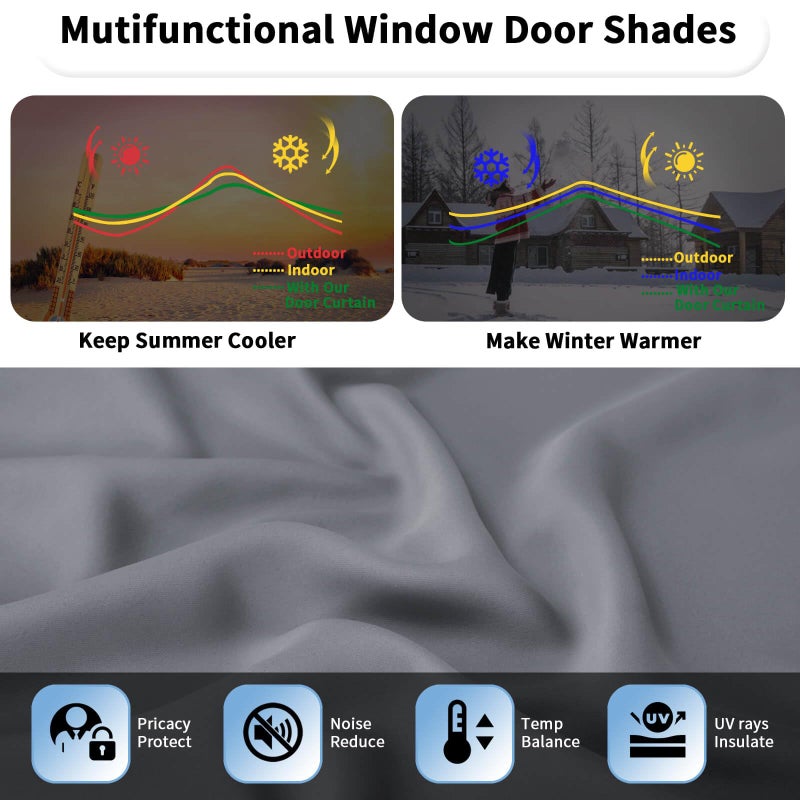 OutdoorLines Blackout French Door Curtains, Privacy Thermal Insulated Tie up Glass Shades, Easy to Install Tricia Window Drapes, Front Door Curtain, W26 x L68 inch, Grey, 1 Panel - Image 4
