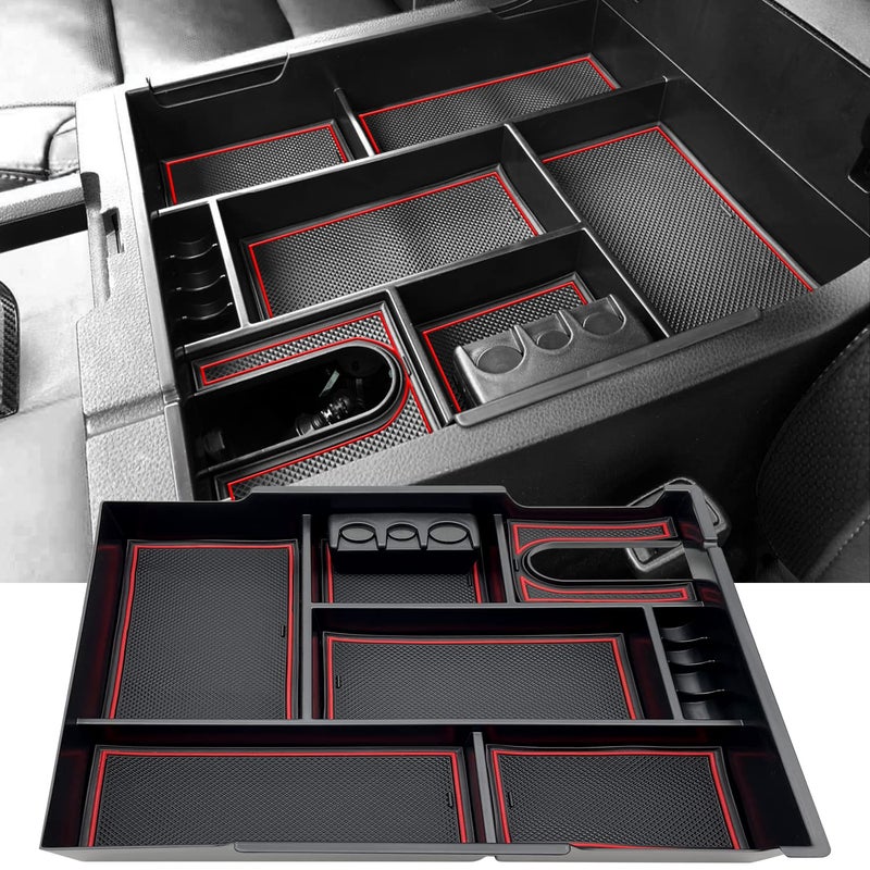 JOJOMARK Compatible with Toyota Tundra Accessories Center Console Tray Organizer for Tundra 20142020 2021 Insert ABS Armrest Box Secondary Storage Red