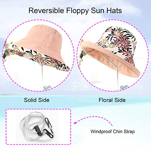 HUAMULAN Women Floral Reversible Wide Brim Sun Hats Summer UV Protection Hiking Fishing Hat Wired Edge Beach Garden Lawn Work Cap Chin Strap - Image 3