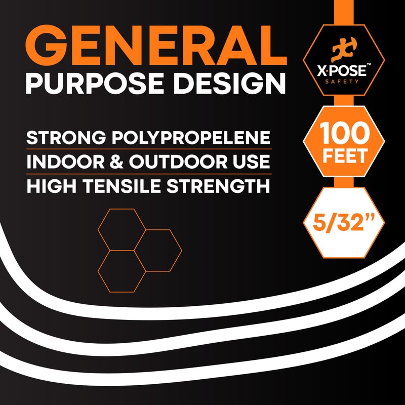 xpose safety Plastic Clothesline - 100' Plastic Clothes Line - White Outdoor Weather Resistant - Synthetic Cord for Hanging and Drying Clothing & Laundry - Plastic Rope Clothes Line String for Pulley - Image 3