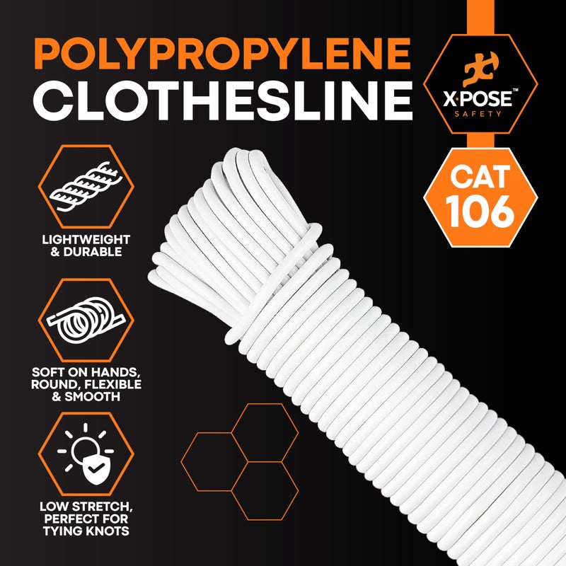 xpose safety Plastic Clothesline - 100' Plastic Clothes Line - White Outdoor Weather Resistant - Synthetic Cord for Hanging and Drying Clothing & Laundry - Plastic Rope Clothes Line String for Pulley - Image 2