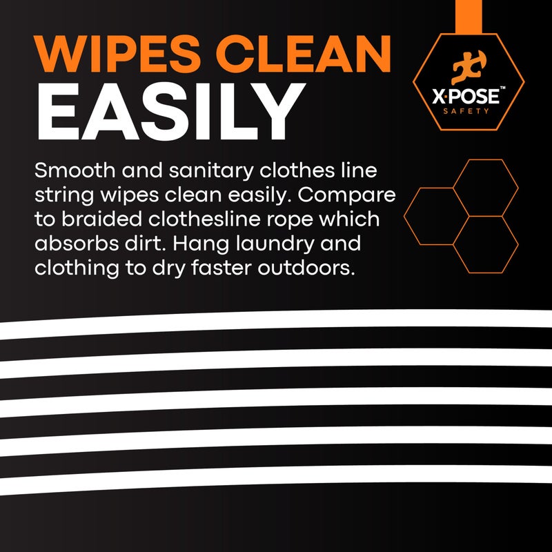 xpose safety Plastic Clothesline - 100' Plastic Clothes Line - White Outdoor Weather Resistant - Synthetic Cord for Hanging and Drying Clothing & Laundry - Plastic Rope Clothes Line String for Pulley - Image 5