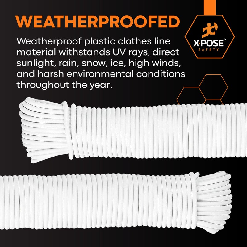 xpose safety Plastic Clothesline - 100' Plastic Clothes Line - White Outdoor Weather Resistant - Synthetic Cord for Hanging and Drying Clothing & Laundry - Plastic Rope Clothes Line String for Pulley - Image 4