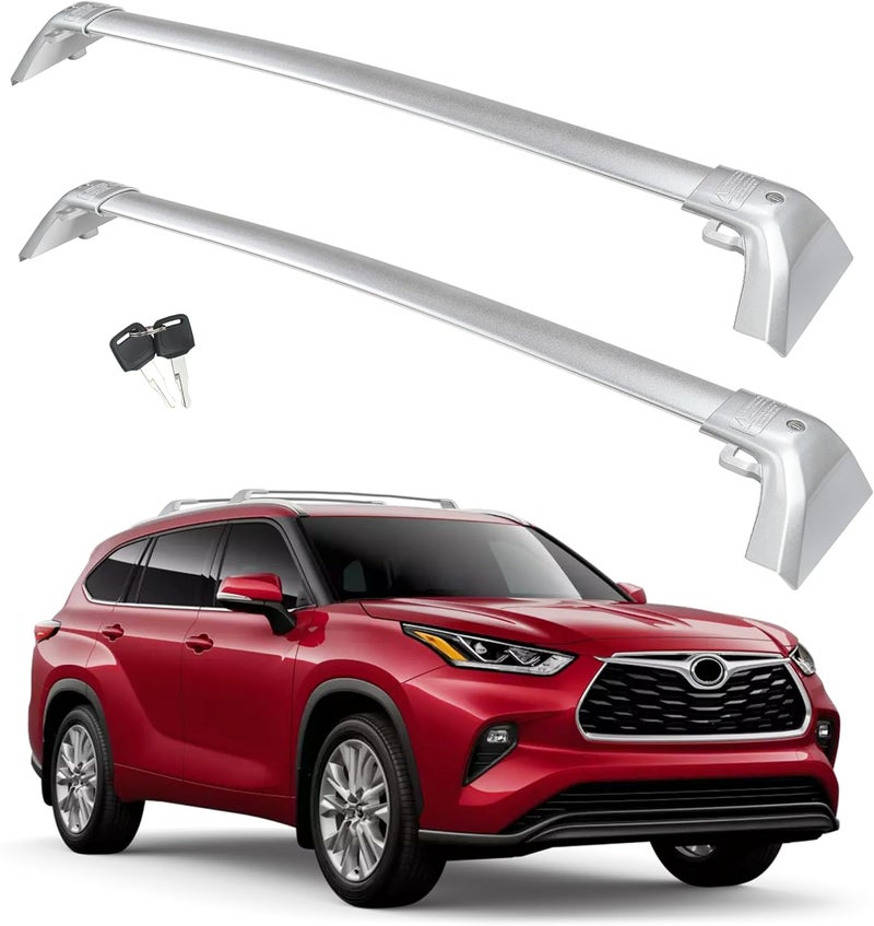 Autekcomma Silver Heavy Duty Roof Rack Cross Bars Replacement for Highlander 2020-2026(not fit LE Models & Grand Highlander),Anti-Theft Mechanism Lock Max 260 lbs Loading Weight with Tie-Down Loop - Image 1