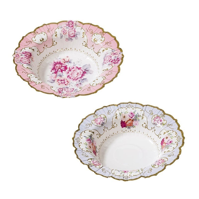 Talking Tables Truly Scrumptious Vintage Floral Disposable Bowls in 2 Designs for a Tea Party or Birthday, Blue/Pink (12 Pack) - Image 2