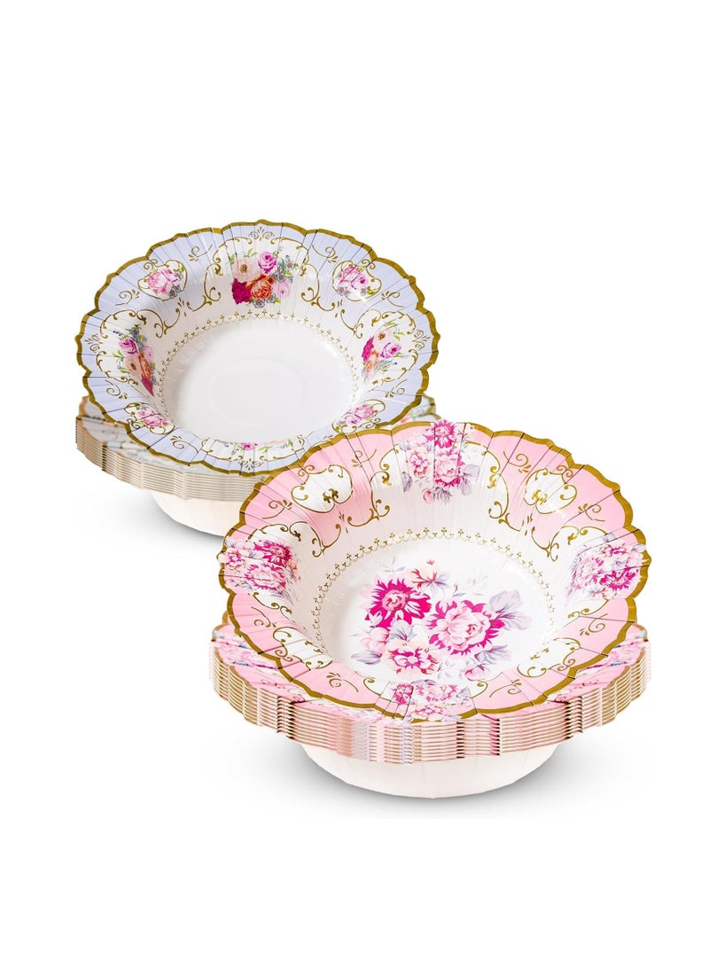 Talking Tables Truly Scrumptious Vintage Floral Disposable Bowls in 2 Designs for a Tea Party or Birthday, Blue/Pink (12 Pack) - Image 1